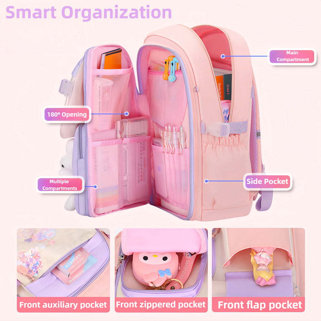 Adorable Pastel Bunny kids backpack with Plush Rabbit & Glitter