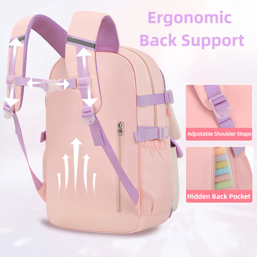 Adorable Pastel Bunny kids backpack with Plush Rabbit & Glitter