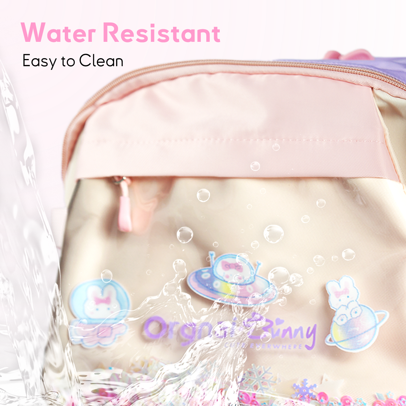 Adorable Pastel Bunny kids backpack with Plush Rabbit & Glitter